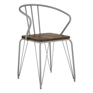 District Dining Armchair | Dark Elm Wood and Grey Metal Dining Chair