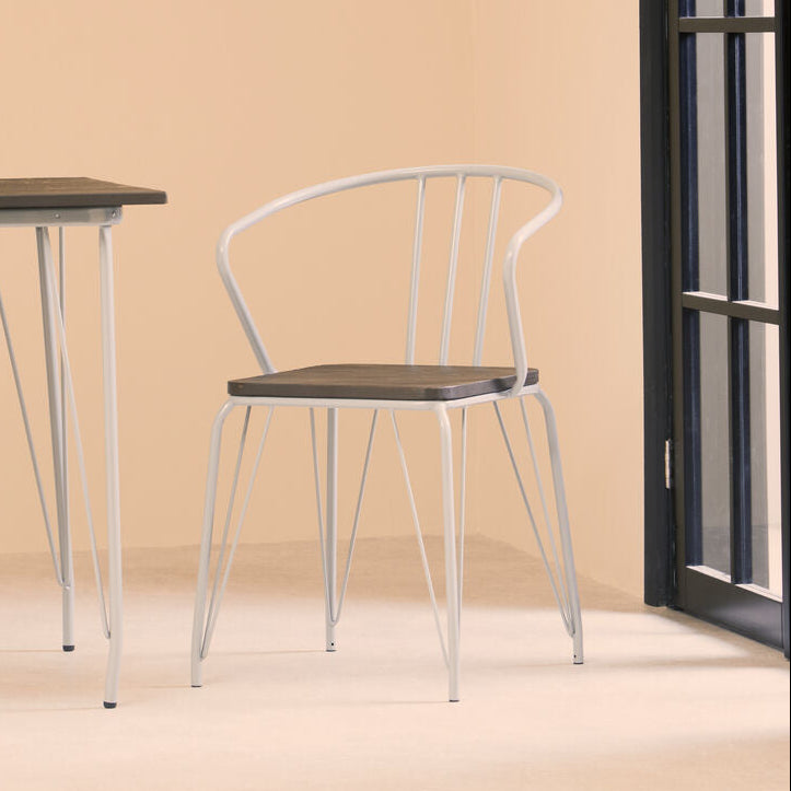 District Dining Armchair | Dark Elm Wood and Grey Metal Dining Chair