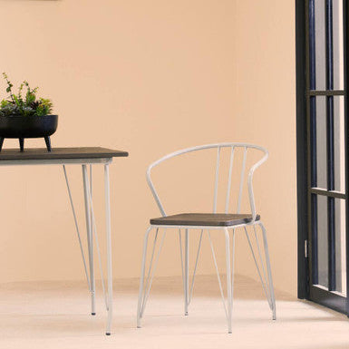 District Dining Armchair | Dark Elm Wood and Grey Metal Dining Chair