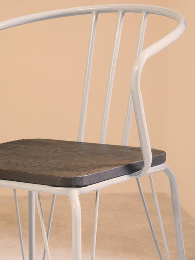 District Dining Armchair | Dark Elm Wood and Grey Metal Dining Chair
