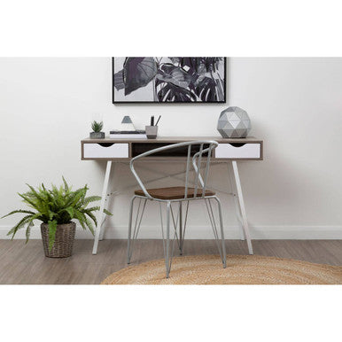 District Dining Armchair | Dark Elm Wood and Grey Metal Dining Chair