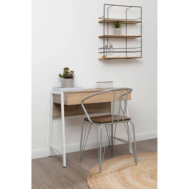District Dining Armchair | Dark Elm Wood and Grey Metal Dining Chair