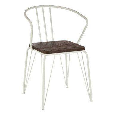 District Dining Armchair | Dark Elm Wood and White Metal Dining Chair