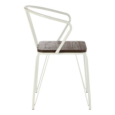 District Dining Armchair | Dark Elm Wood and White Metal Dining Chair