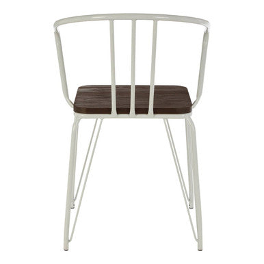 District Dining Armchair | Dark Elm Wood and White Metal Dining Chair