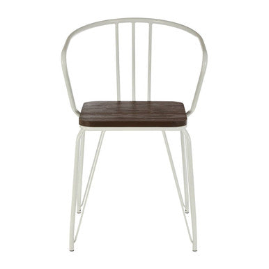 District Dining Armchair | Dark Elm Wood and White Metal Dining Chair