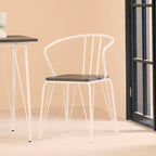 District Dining Armchair | Dark Elm Wood and White Metal Dining Chair