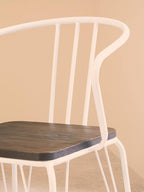 District Dining Armchair | Dark Elm Wood and White Metal Dining Chair