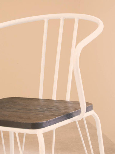 District Dining Armchair | Dark Elm Wood and White Metal Dining Chair
