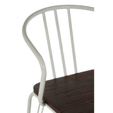 District Dining Armchair | Dark Elm Wood and White Metal Dining Chair