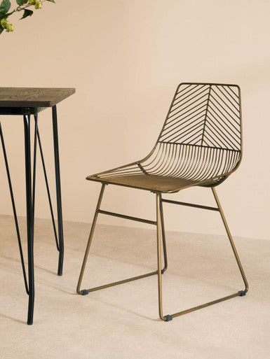 District Dining Chair | Bronze Finish Metal Wire Chair with Tapered Legs