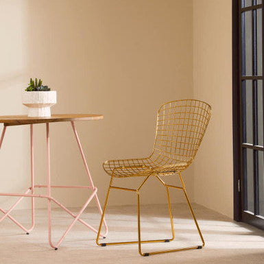 District Wire Dining Chair | Gold Finish Metal Grid Frame Wire Chair