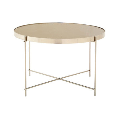 Allure Side Table | Grey Mirrored Glass Round Side Table with Brushed Nickel Frame