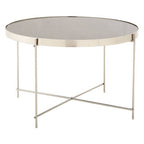 Allure Side Table | Grey Mirrored Glass Round Side Table with Brushed Nickel Frame