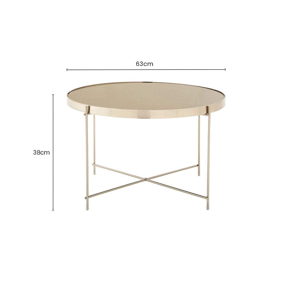 Allure Side Table | Grey Mirrored Glass Round Side Table with Brushed Nickel Frame