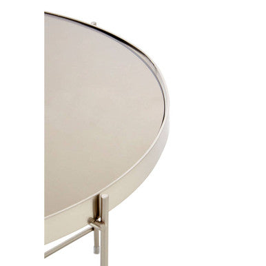 Allure Side Table | Grey Mirrored Glass Round Side Table with Brushed Nickel Frame