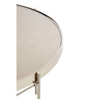Allure Side Table | Grey Mirrored Glass Round Side Table with Brushed Nickel Frame