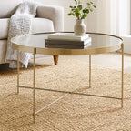 Allure Side Table | Grey Mirrored Glass Round Side Table with Brushed Nickel Frame