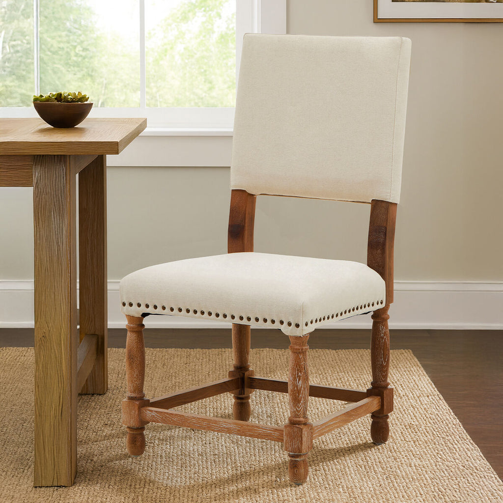 Lyon Dining Chair | Natural Linen and White Wash Oak Wood Dining Chair