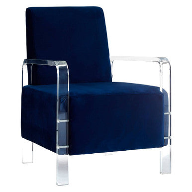 Clarence Armchair | Navy Blue Velvet Armchair with Acrylic Legs