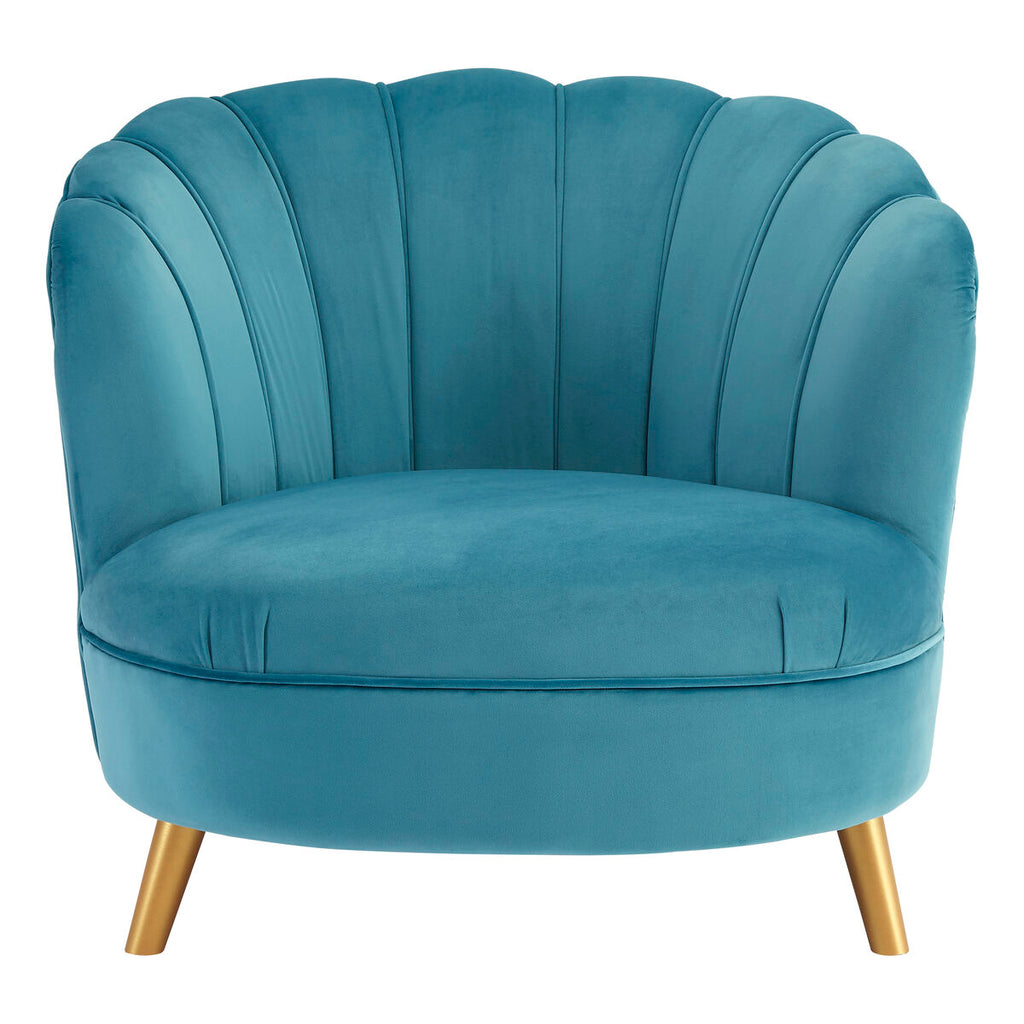 Orlina Accent Chair | Blue Velvet Scalloped Curved Chair
