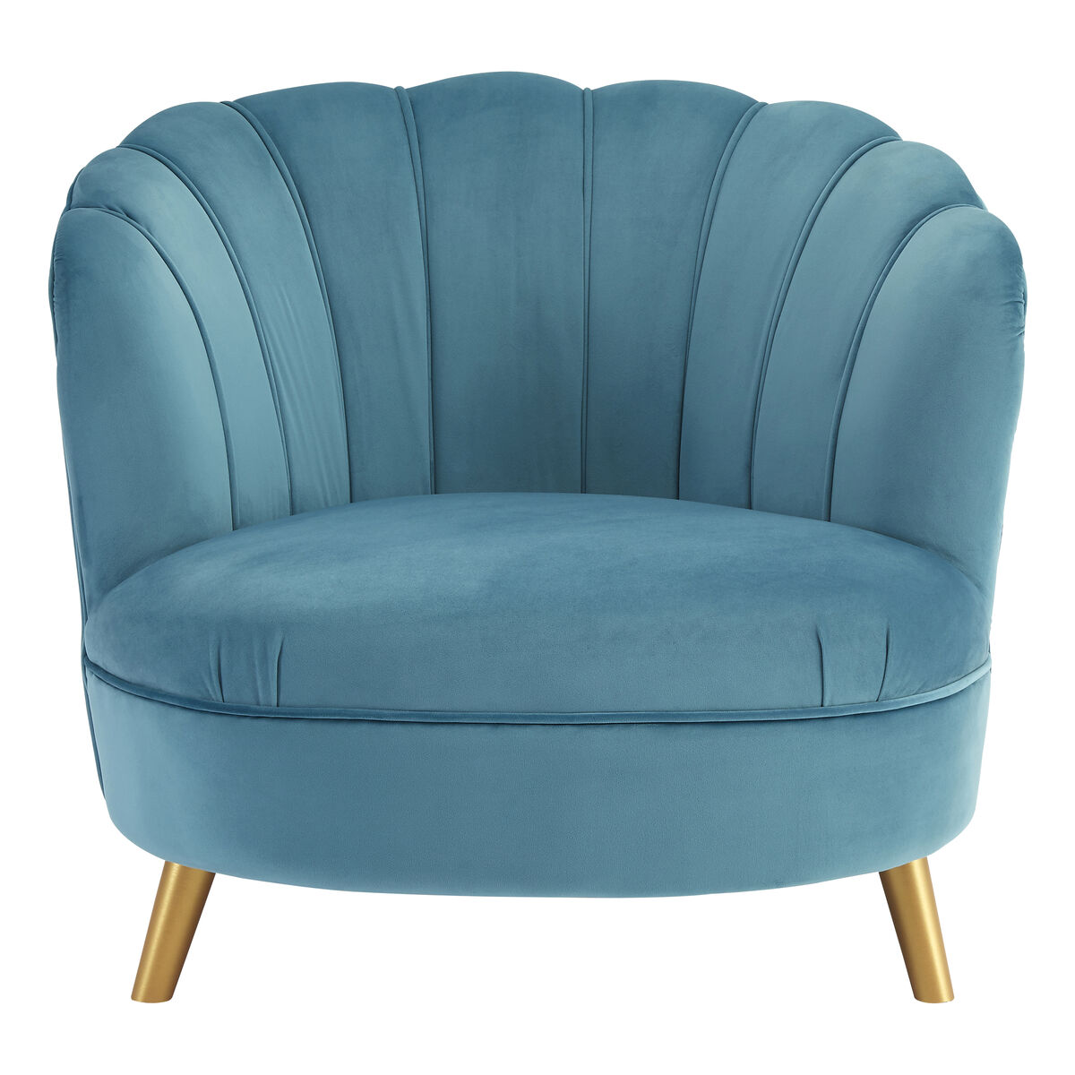 Orlina Accent Chair | Blue Velvet Scalloped Curved Chair