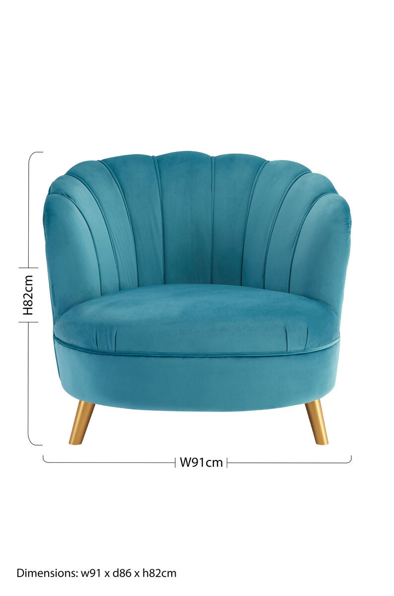 Orlina Accent Chair | Blue Velvet Scalloped Curved Chair