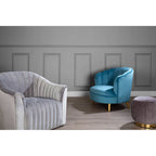 Orlina Accent Chair | Blue Velvet Scalloped Curved Chair