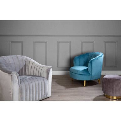Orlina Accent Chair | Blue Velvet Scalloped Curved Chair