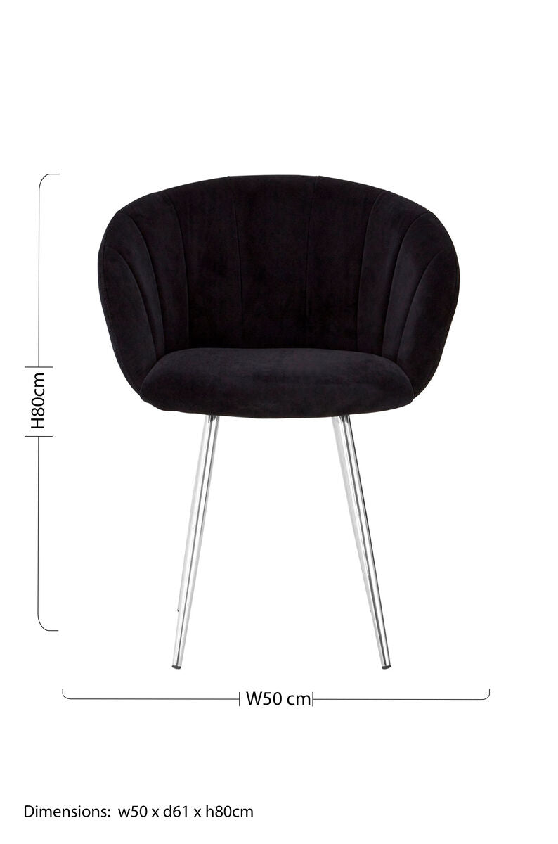 Vogue Dining Chair | Black Velvet Dining Chair with Silver Finish Frame