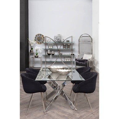 Vogue Dining Chair | Black Velvet Dining Chair with Silver Finish Frame