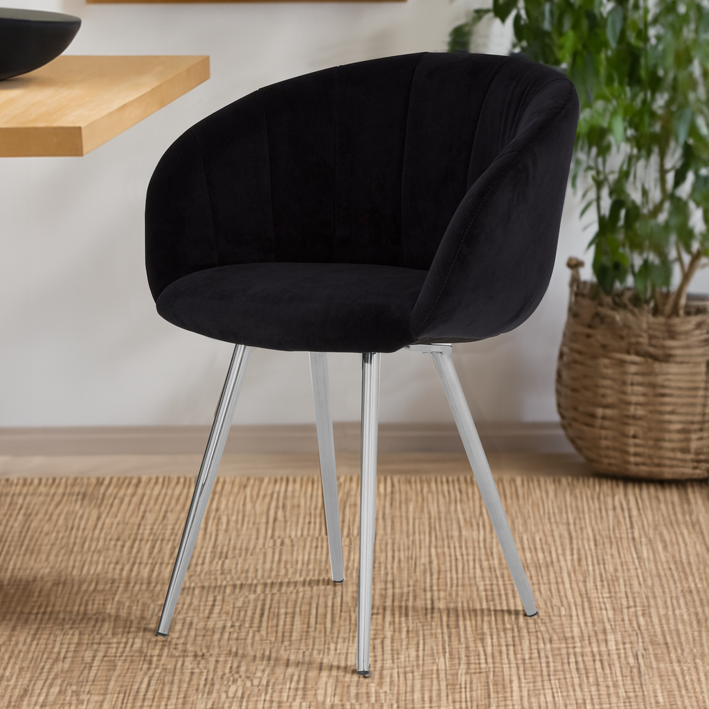 Vogue Dining Chair | Black Velvet Dining Chair with Silver Finish Frame