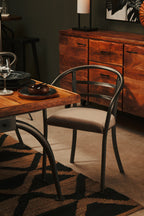 New Foundry Dining Chair | Brown Fabric Curved Dining Chair
