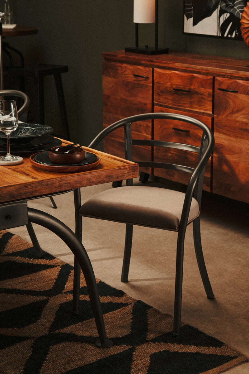 New Foundry Dining Chair | Brown Fabric Curved Dining Chair