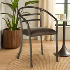 New Foundry Dining Chair | Brown Fabric Curved Dining Chair