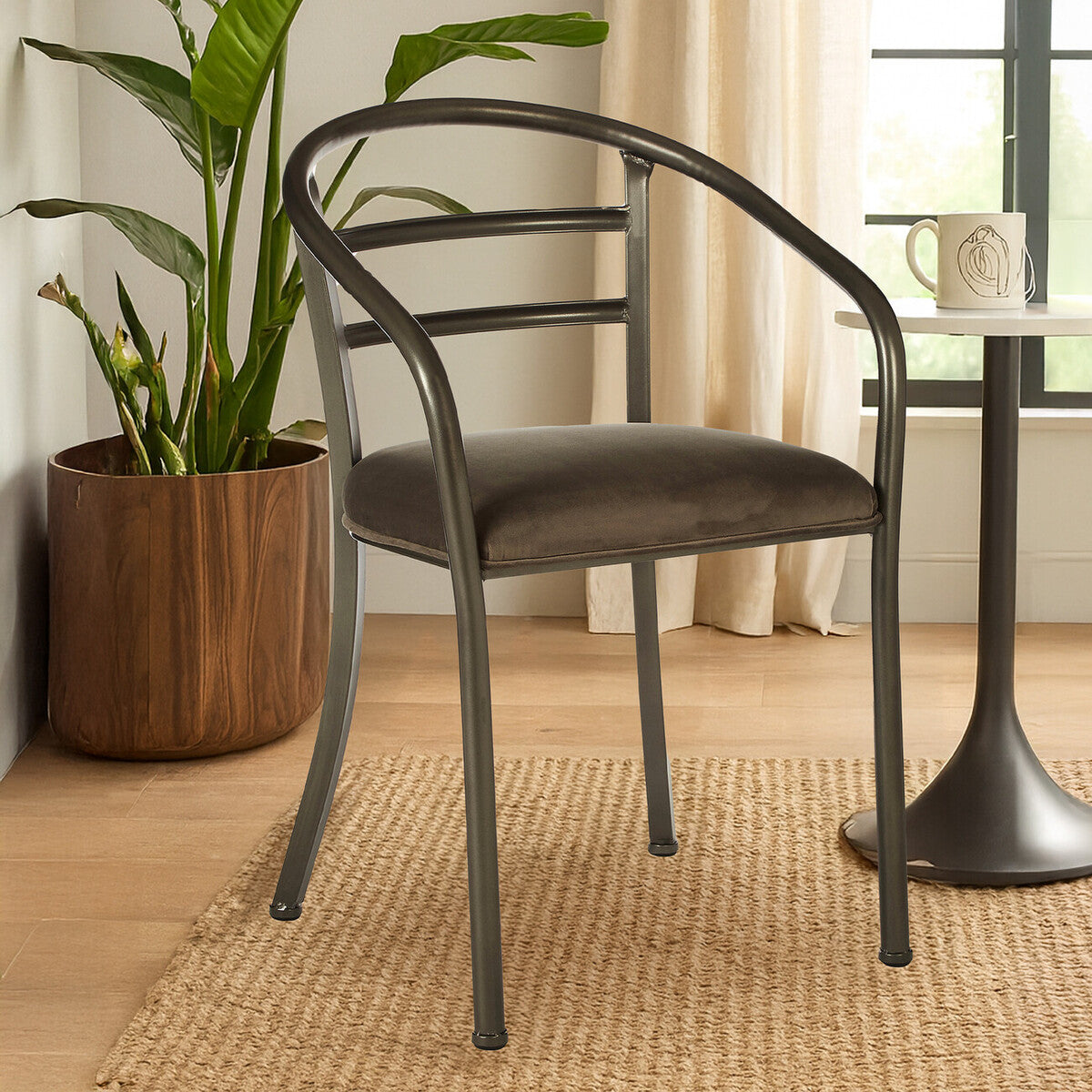 New Foundry Dining Chair | Brown Fabric Curved Dining Chair