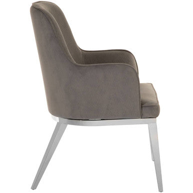 Eliza Dining Chair | Grey Velvet Dining Chair with Silver Finish Legs
