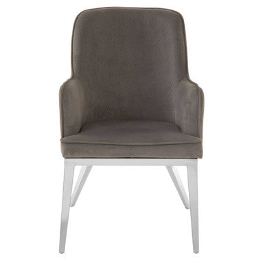 Eliza Dining Chair | Grey Velvet Dining Chair with Silver Finish Legs