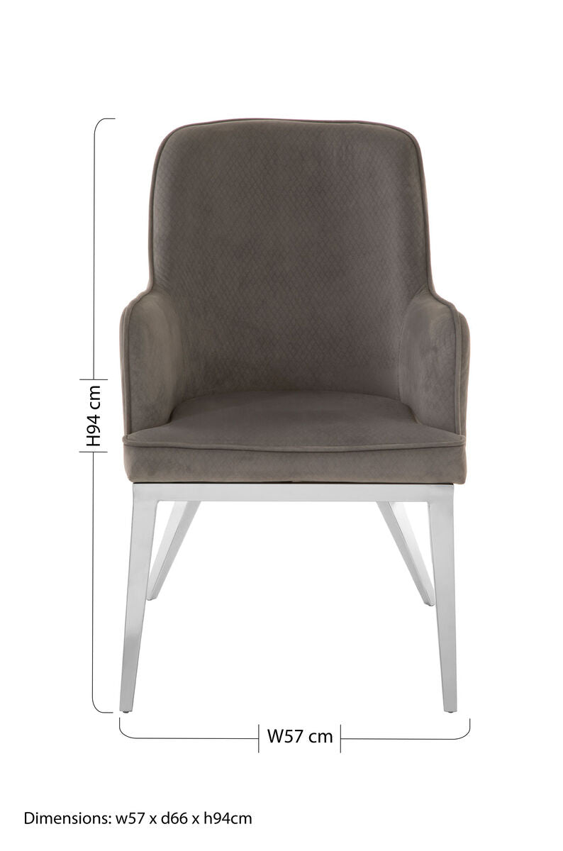 Eliza Dining Chair | Grey Velvet Dining Chair with Silver Finish Legs