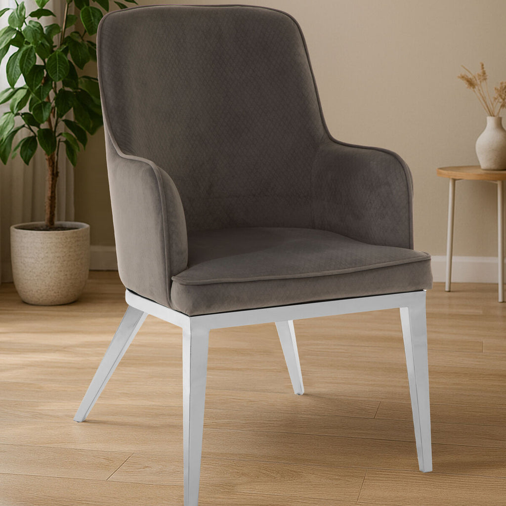 Eliza Dining Chair | Grey Velvet Dining Chair with Silver Finish Legs