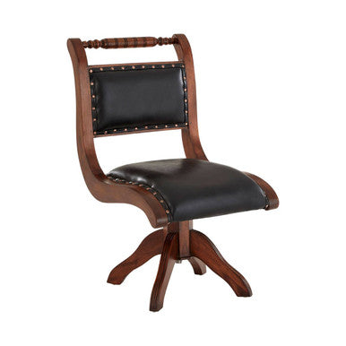 Inca Swivel Chair | Black Leather and Teak Wood Swivel Chair