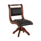 Inca Swivel Chair | Black Leather and Teak Wood Swivel Chair