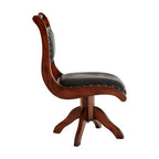 Inca Swivel Chair | Black Leather and Teak Wood Swivel Chair