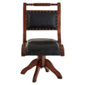 Inca Swivel Chair | Black Leather and Teak Wood Swivel Chair