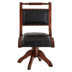 Inca Swivel Chair | Black Leather and Teak Wood Swivel Chair