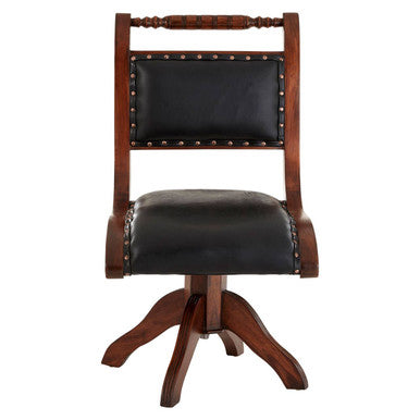 Inca Swivel Chair | Black Leather and Teak Wood Swivel Chair