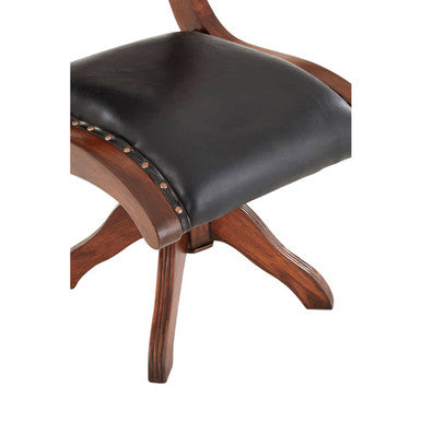 Inca Swivel Chair | Black Leather and Teak Wood Swivel Chair