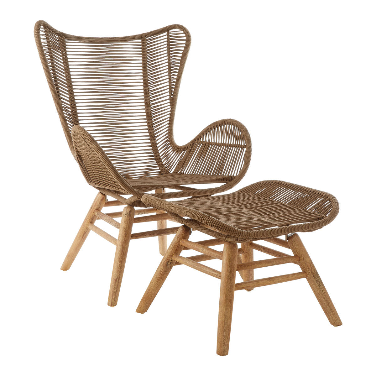 Sisal Lounge Chair & Footstool | Latte Woven Rope Lounge Chair and Footstool Set