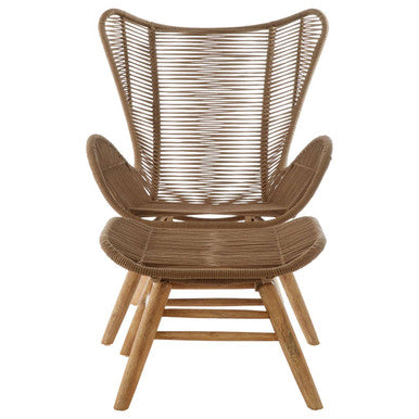 Sisal Lounge Chair & Footstool | Latte Woven Rope Lounge Chair and Footstool Set