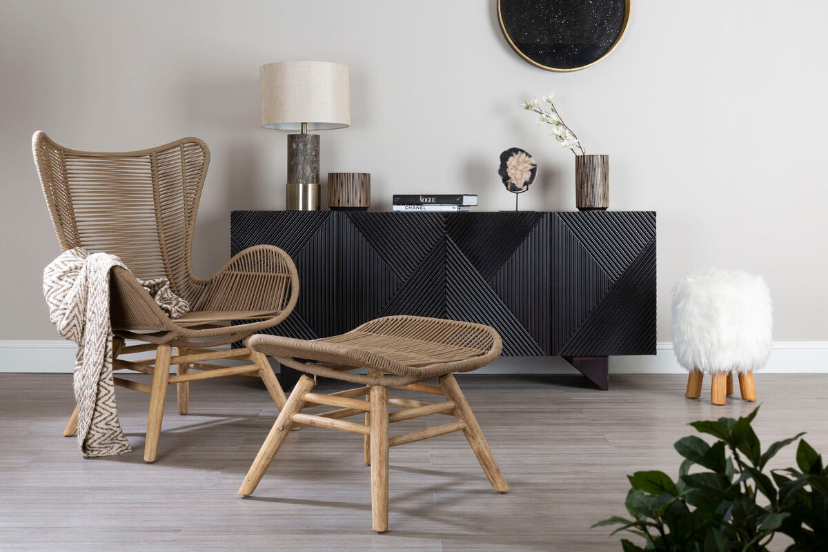 Sisal Lounge Chair & Footstool | Latte Woven Rope Lounge Chair and Footstool Set